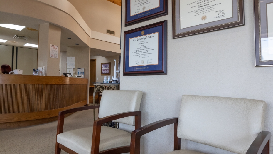 Two empty chairs in waiting area