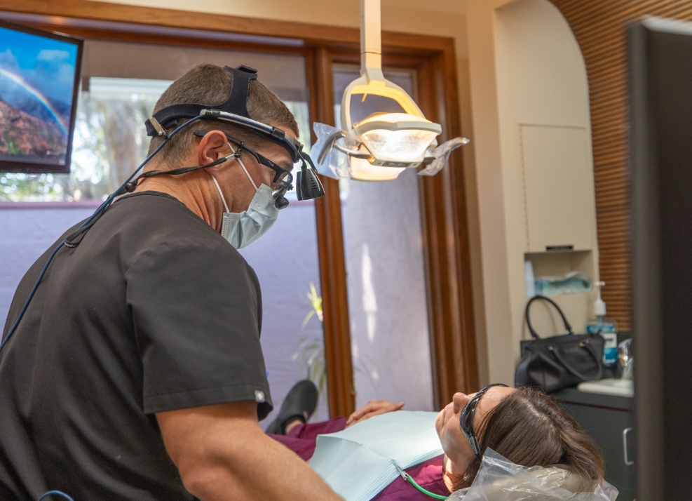 Doctor Nawrocki talking to a dental patient