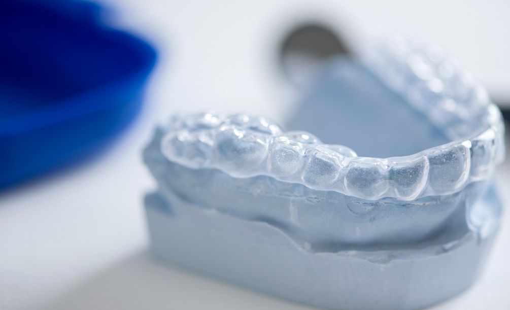 Close up of clear appliance for T M J treatment