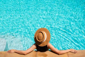 Woman in swimming pool.