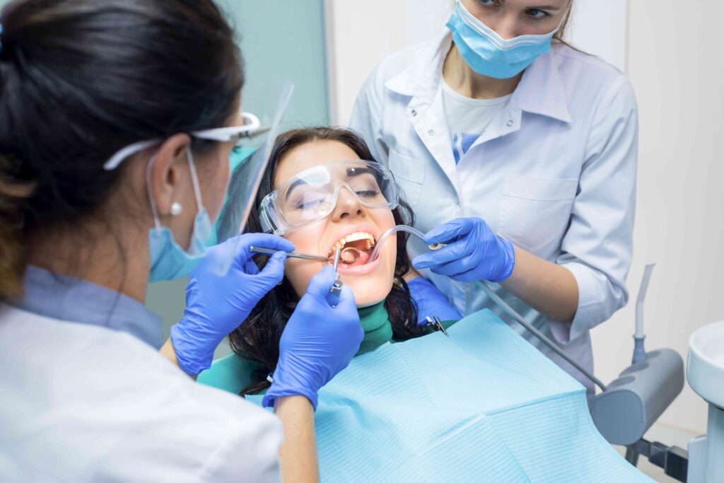 Woman getting dental procedure