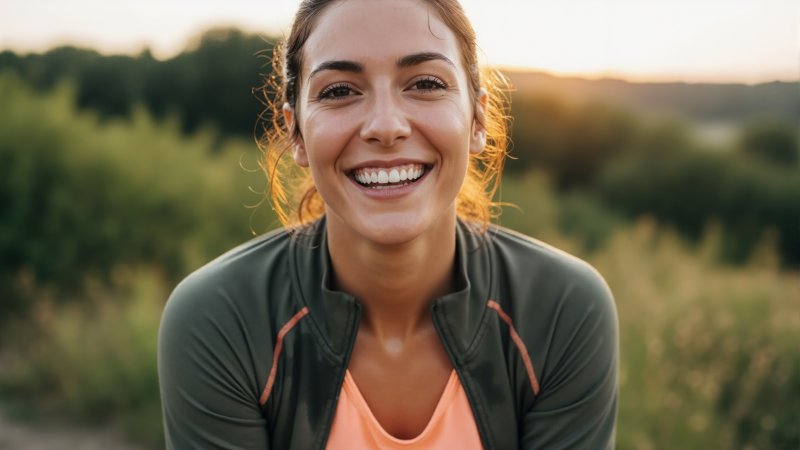 smiling woman preparing to work out
